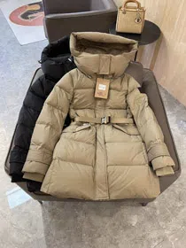 Burberry adjustable metal belt waist-cinching hooded down coat-5337  